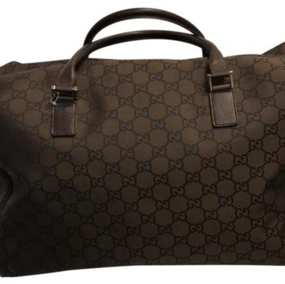Gucci Large Duffle GG Plus Brown Canvas & Leather Weekend/Travel Bag